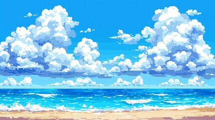 Obraz premium Sunny beach, ocean waves, blue sky, clouds. Ideal for travel brochures