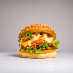 Juicy chicken burger, the background is a plain