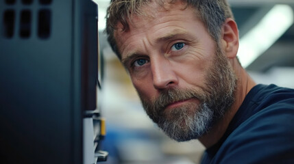 Close-up of a technician working on a server rack in a data center, performing maintenance and ensuring smooth operation