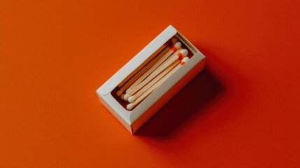 Matches in box on orange background; simple design