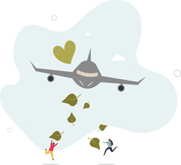 Obraz premium Sustainable aviation fuel for green aircraft power.Plane with environmental and nature friendly energy for engines.flat character life .