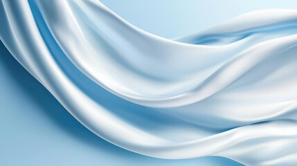 Soft Wavy Silk Fabric on a Light Blue Background with Folds