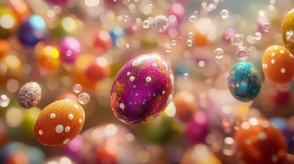 Colorful Easter eggs float magically in a whimsical underwater festival