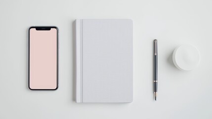 Productivity tools smartphone notebook pen workspace minimalist modern design for creative mindset
