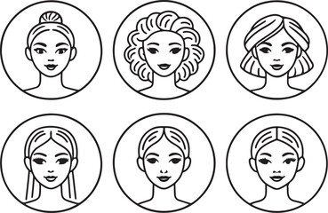 Women's beauty spa attributes line art vector icons set, editable stroke outline illustration. Isolated on a white background.