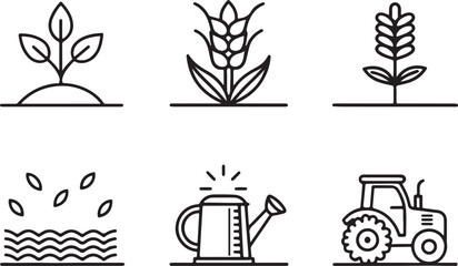 Agriculture line art vector icons set, farming elements editable stroke outline illustration. Isolated on a white background.