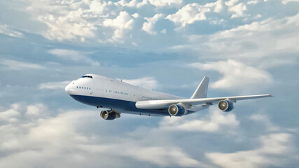 Commercial Airplane Flying Above Clouds..