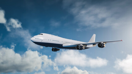 Commercial Airplane Flying Above Clouds..