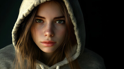 Obraz premium Female Model Wearing Hoodie in Studio