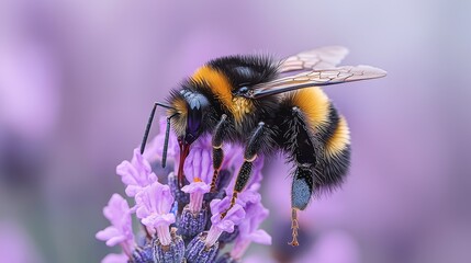 Bee pollinating lavender flower garden nature photography close-up vibrant colors wildlife interaction