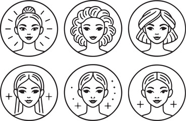 Beauty attributes line art vector icons set, woman salon spa editable stroke outline illustration. Isolated on a white background.