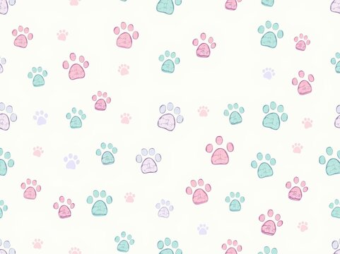 Pastel Paw Prints Seamless Pattern Background