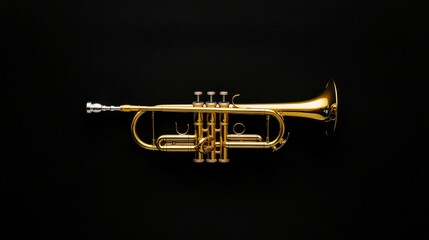 Obraz premium Golden trumpet on black background, music instrument