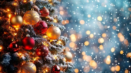 Fototapeta premium Classic decorated Christmas tree with vibrant baubles