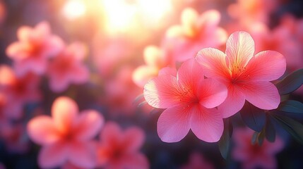 Pink Azalea Flowers Blooming In Sunlight