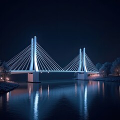 Fototapeta premium Night Bridge with white LED light color