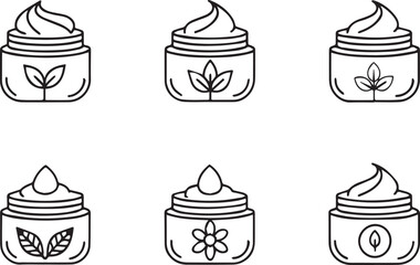 Cream box line art vector icons set, modern bottle cream editable stroke outline illustration. Isolated on a white background.