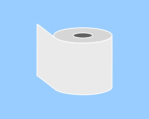 Simple, clean illustration of a roll of toilet paper against a light blue background.  Perfect for hygiene, cleanliness, or everyday life concepts.