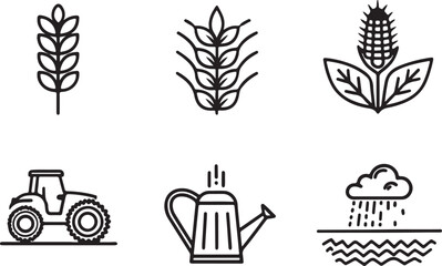Farming of agriculture equipment line art vector icons set editable stroke outline illustration. Isolated on a white background.