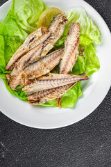 mackerel can salad seafood fresh tasty food dish gourmet food background on the table rustic food top view copy space