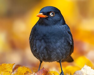 Obraz premium Blackbird in Autumn Leaves
