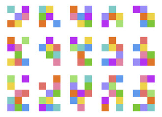 Set of colorful abstract patterns. Modern pixel art with line texture.
