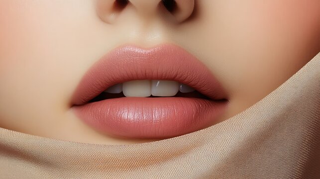 Close-up Digital Painting of Soft Pink Lips and Delicate Fabric AI Generated