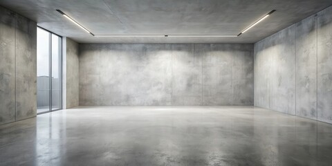 Fototapeta premium Empty industrial space with polished concrete floor and large window offering natural light