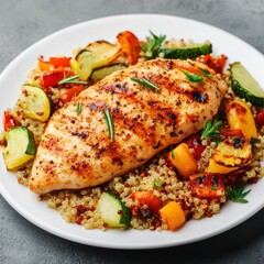 Grilled Chicken Breast with Quinoa and Colorful Vegetable Medley