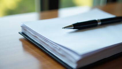 Stack of Business Documents, with Pen, Ready to Sign (16:9)