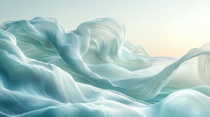 Obraz premium Abstract flowing fabric, teal and white, soft light, elegant, serene, wavy texture.