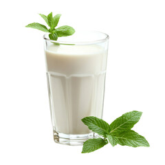 Creamy beverage in glass with mint leaves, refreshing and delicious