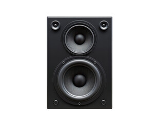 Fototapeta premium Sound Amplified: A black speaker, boasting two distinct audio drivers, stands poised to deliver an immersive auditory experience , isolated on transparent or white background, png. 