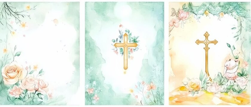 Adorable watercolor templates for Baptism invitations.