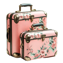 Pink Floral Vintage Suitcases Travel Bags, Retro Luggage Set