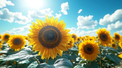 Fototapeta premium Sunflower blooming in a vibrant field nature photography warm environment bright daylight peaceful scene