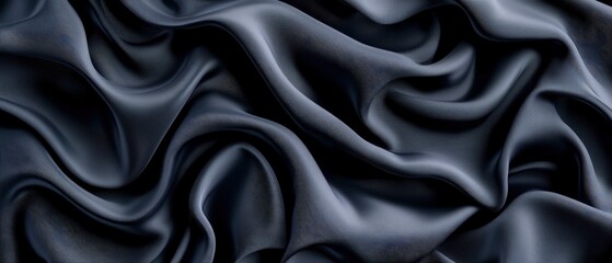 Fototapeta premium Luxurious black silk fabric featuring smooth texture and soft drapery flowing gracefully across the surface