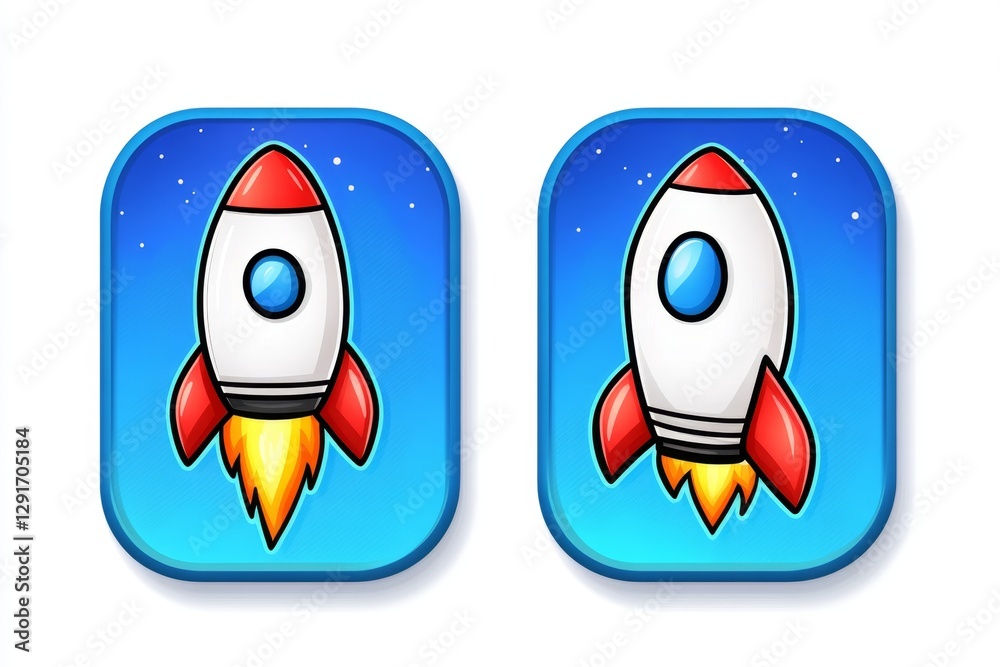 Fototapete a cartoon rocket taking off, a vector flat icon illustration with a gradient background. a flat desi