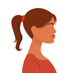 illustration of woman with ponytail hair from profile, flat style vector illustration