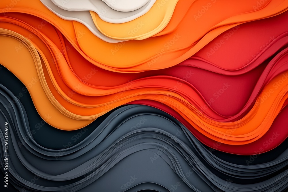 Poster A close-up of the top view of an abstract wavy pattern made from lava, rendered in a high-contrast color scheme with orange and red hues. The background is dark gray to accentuate the vivid