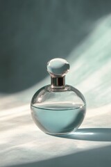 Perfume bottle. Perfumed water in a beautiful glass bottle isolated on a beautiful background. Perfume spray. Modern luxurious perfumes. Cosmetics concept