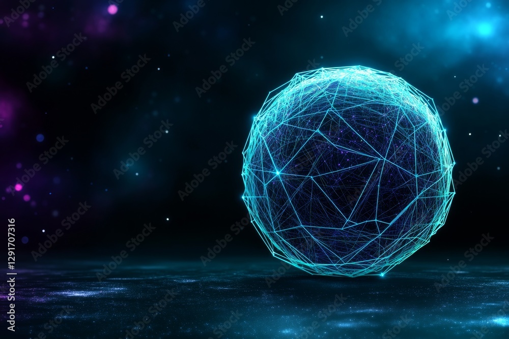Poster A glowing, futuristic sphere with network connections radiating from it, set against the backdrop of deep space with distant stars and galaxies in soft focus. The scene conveys an impression