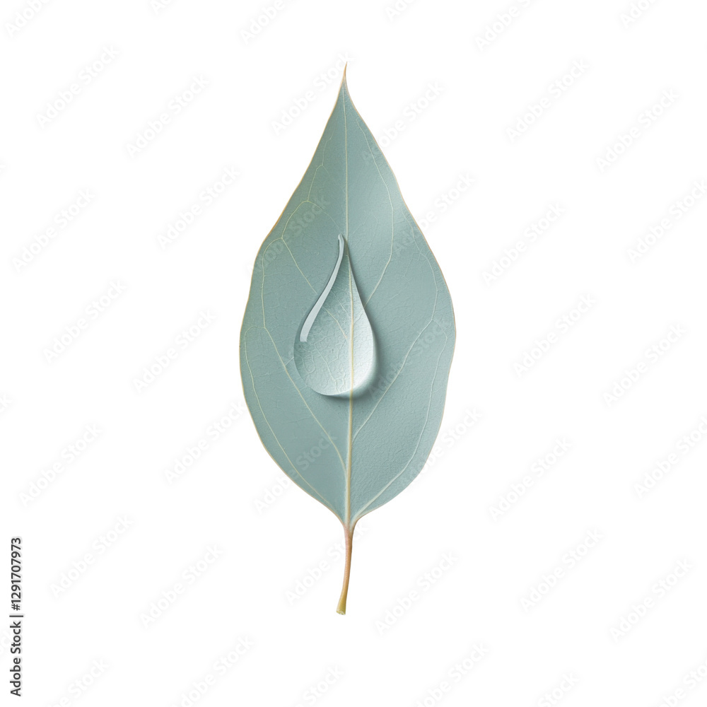 Aufkleber close up of green leaf with water droplet resting on its surface, showcasing nature beauty and fresh