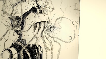 Obraz premium drawing of a woman with a helmet and chains on her head