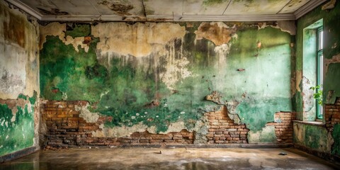 A Room's Aged Elegance  Distressed Walls, Brick Reveals, and a Solitary Window