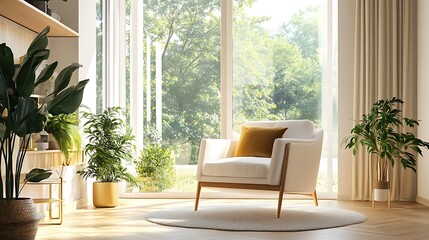 Fototapeta premium Beautiful Modern Living room Interior with furniture's ,mockup frame , posters, wall -3d Rendering