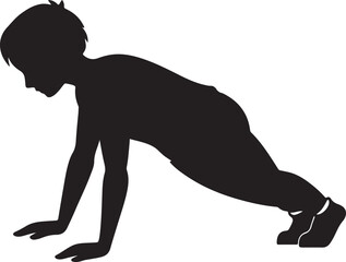 push up pose silhouette, black and white silhouette, vector and illustration