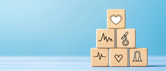 Building bright health insurance concepts with colorful wooden blocks in creative studio