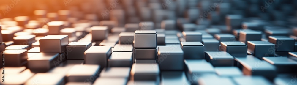 Poster a large group of colorful cubes stacked and arranged in an abstract pattern on a white background cr