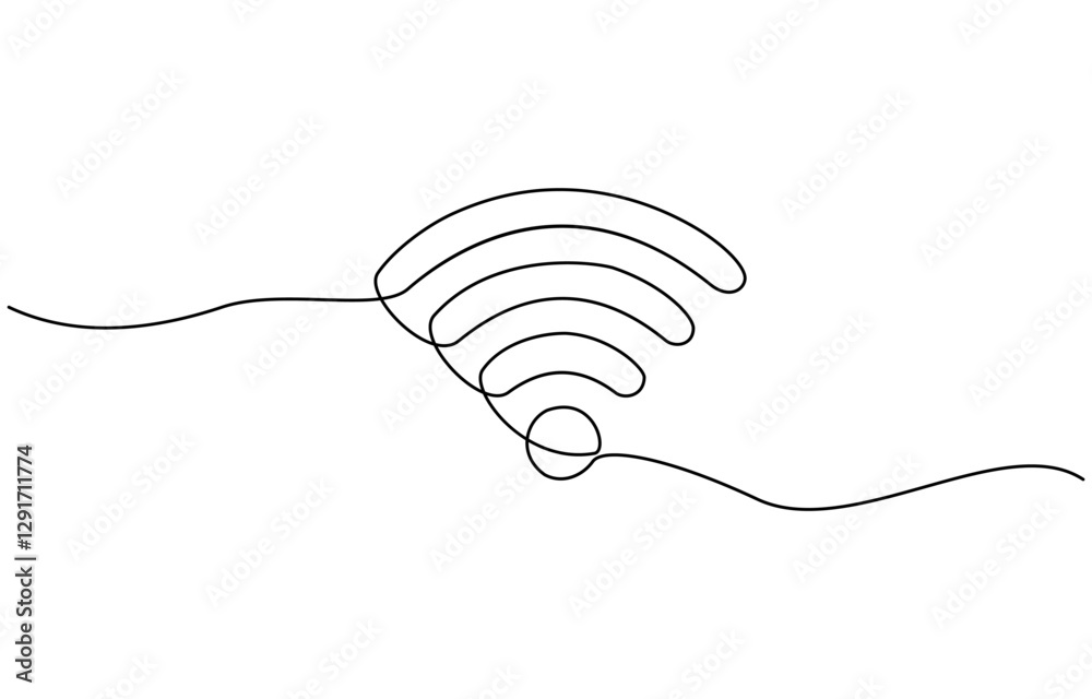 Aufkleber Continuous one line drawing of a signal wifi icon, Wi-fi sign continuous line drawing element isolated on white background for decorative element.